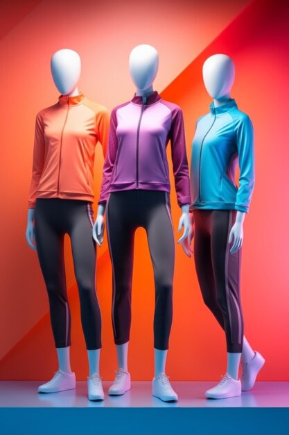 Ropa de ejercicio colorida puesta en maniquí de ropa deportiva Creado con tecnología de IA generativa