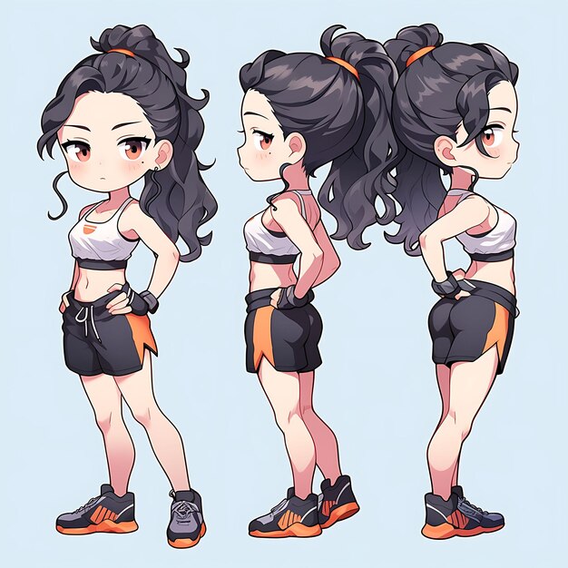 Foto ropa de gimnasio atlética colorida para mujeres chibi kawaii colores deportivos diseño de colecciones creativas dumbbe