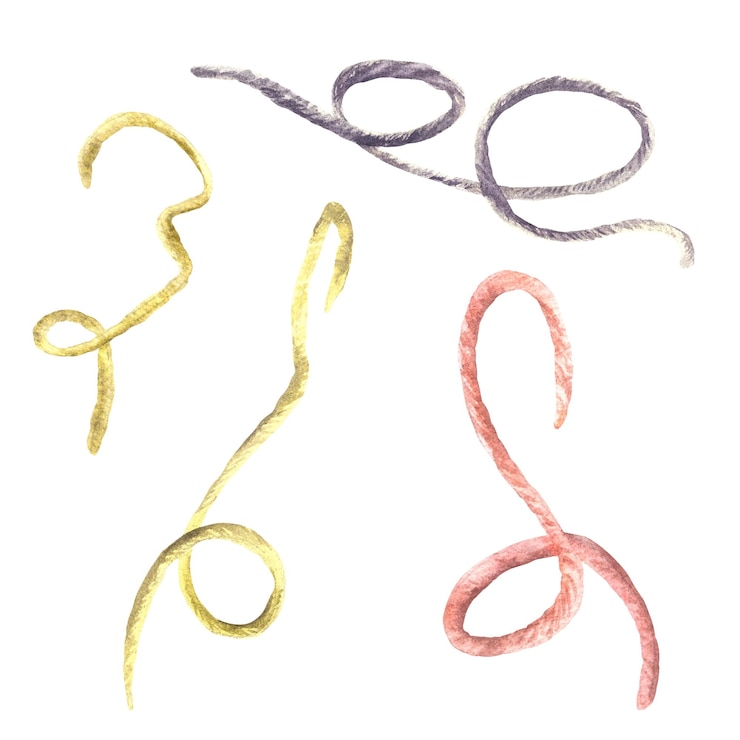 Foto ropa de hilo o hilo en rosa rojo gris amarillo verde color acuarela ilustraciones dibujadas a mano de