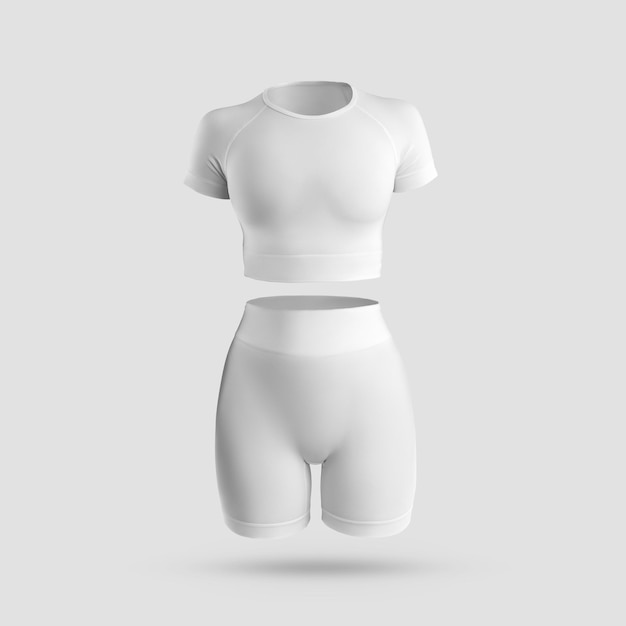 ropa interior de compresión blanca representación 3D crop top camiseta pantalones cortos para el gimnasio correr yoga fitness