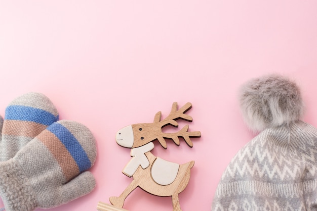 Ropa de invierno para bebés, gorro y mitones en rosa