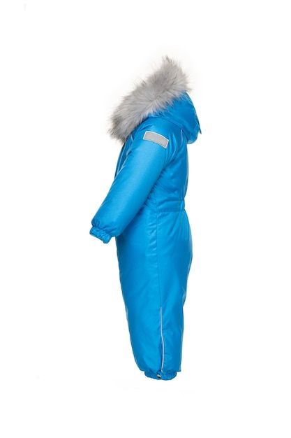 Ropa de invierno infantil para caminar con capucha de piel color azul eléctrico