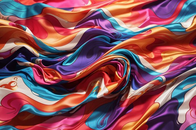 Foto ropa de seda lisa con colores vibrantes y un patrón de ondas abstractas