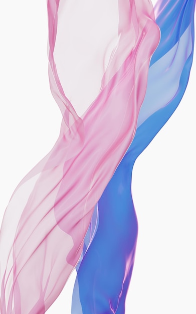 Ropa de seda morada y rosa volando con renderizado 3d de fondo blanco