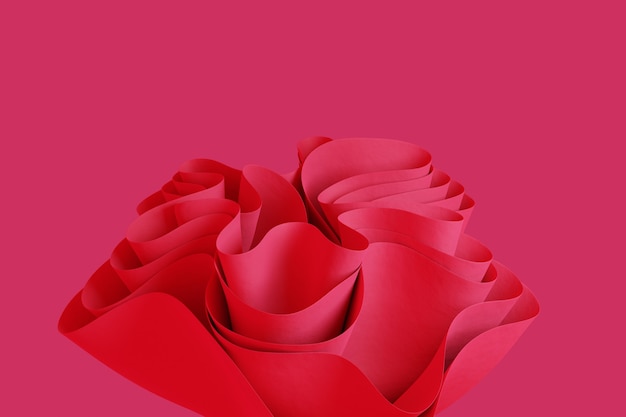 Rosa 3d render forma ondulada abstracta sobre un fondo de pantalla rosa con objetos creativos 3d