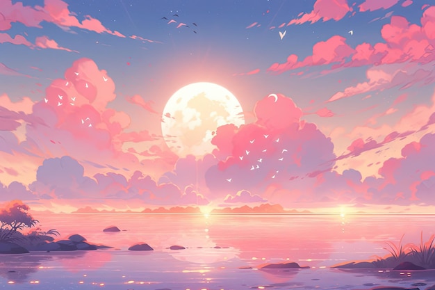 rosa ästhetischer Sonnenuntergang-Hintergrund im Pixel-Art-Stil