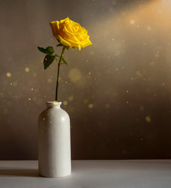 Rosa amarilla en un florero bodegón