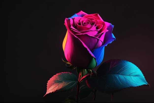 Rosa Arco-íris com sombra e fundo escuro