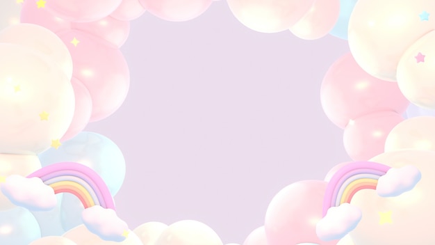 Rosa arco iris pastel de ensueño nubes y estrellas cielo imagen renderizada en 3D