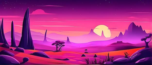 Rosa außerirdische Landschaft im Cartoon-Stil