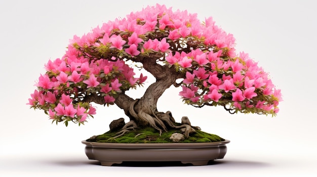 Rosa azaléia bonsai flores de árvores vermelhas crescem imagem arte gerada por IA