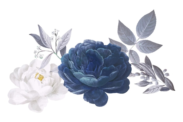Rosa azul adesivo png ilustração vintage fundo transparente