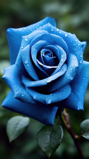 Foto rosa azul com gotas de água nas pétalas