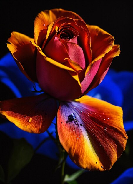 rosa azul con fondo negro