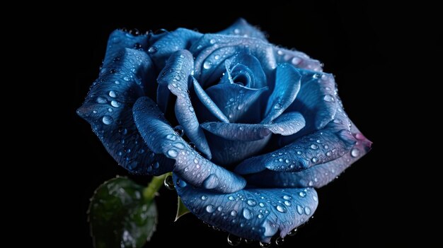 Rosa azul con gotas de agua