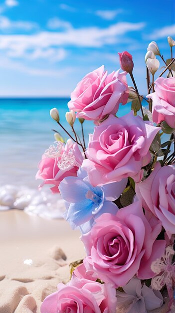 Foto la rosa azul del océano y la playa de las maldivas