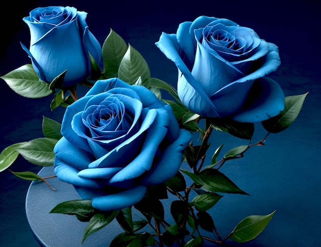 una rosa azul con un tallo verde