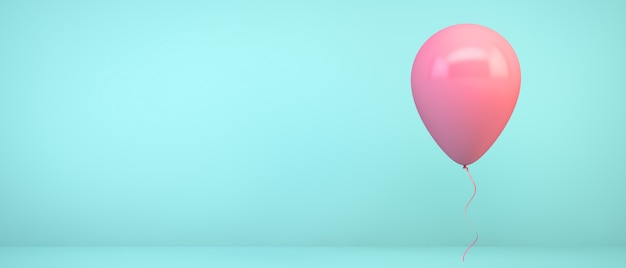 Rosa Ballon auf blauem Raum, 3D-Rendering