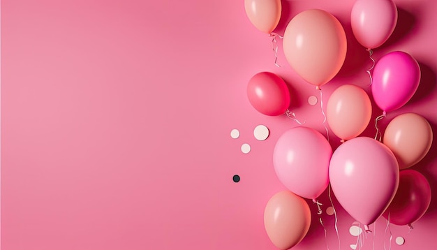 Rosa Ballons auf einem rosa Hintergrund mit Kopienraum für Text