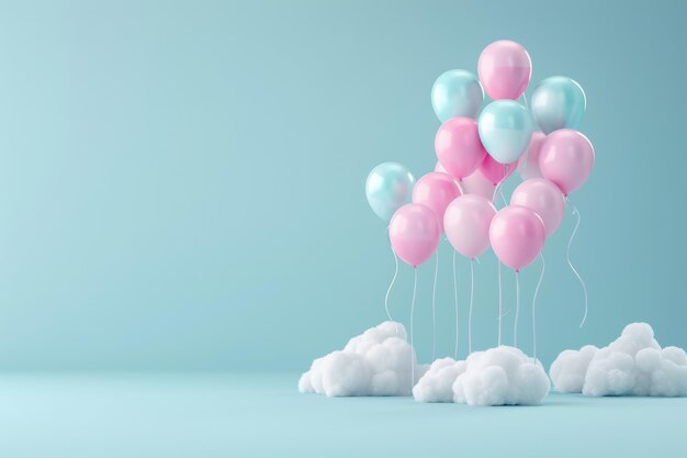 Rosa Ballons schwimmen mit blauem Hintergrund in der Luft