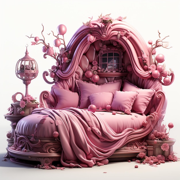 Foto rosa bett mit blumenornament