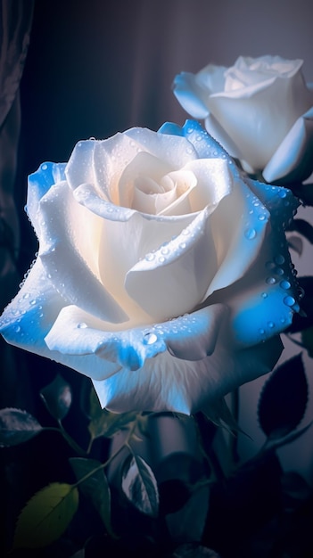 rosa blanca en azul