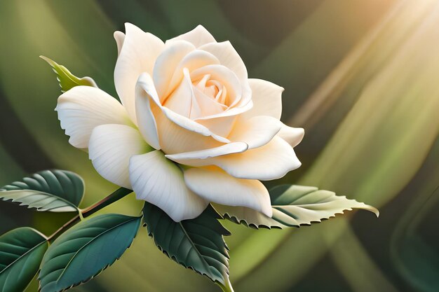 Una rosa blanca con un centro amarillo y un fondo verde.