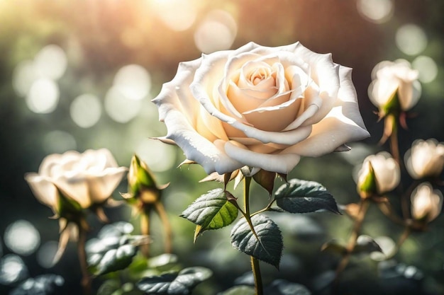 una rosa blanca con una franja blanca en la parte superior