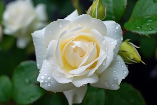 Una rosa blanca con gotas de agua