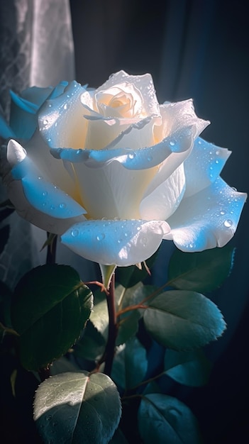 Una rosa blanca con gotas de agua