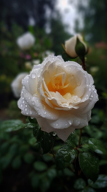 Una rosa blanca con gotas de agua