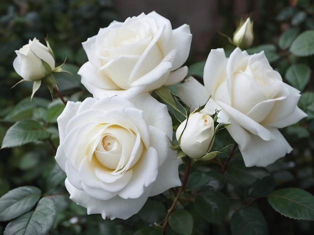 Foto una rosa blanca con hojas verdes y una hoja verde