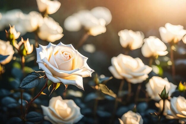 una rosa blanca con el sol detrás de ella