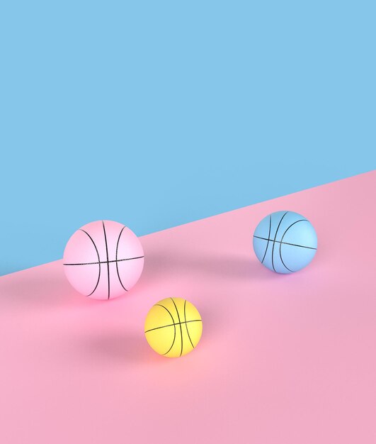 rosa blau gelb pastell abstrakt ballbasketball 3d-rendering sportobjekt konzept