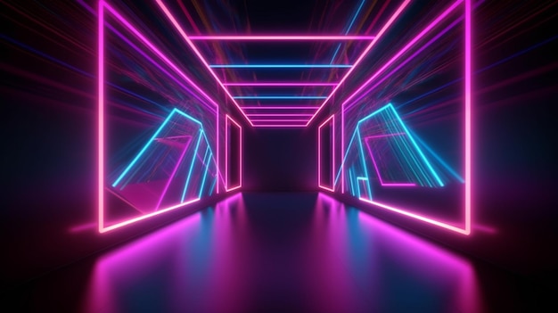 rosa blaue neonlinien leerer raum virtueller raum modenschau bühne abstrakter hintergrund