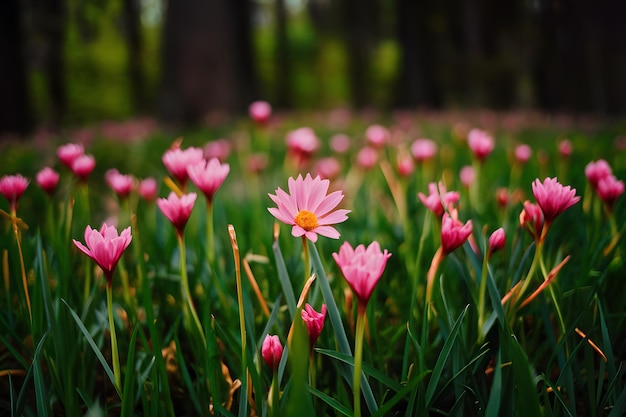 Foto rosa blüten verleihen dem wald ein bisschen schönheit