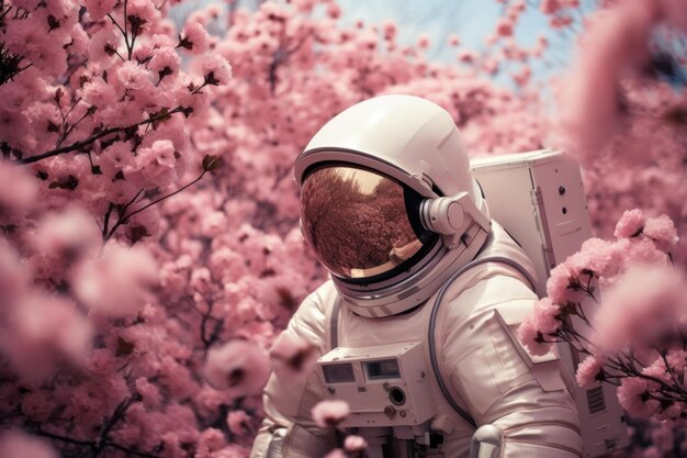 Rosa Blumen Astronaut generieren Ai