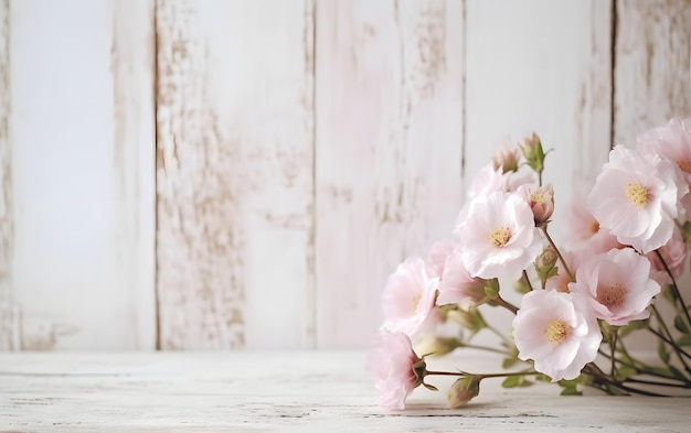 Rosa Blumen auf einem Holztisch