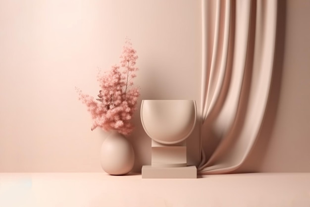 Rosa Blumen auf einem Tisch in einem Raum mit einer Vase und einer Vase mit einer rosa Blume