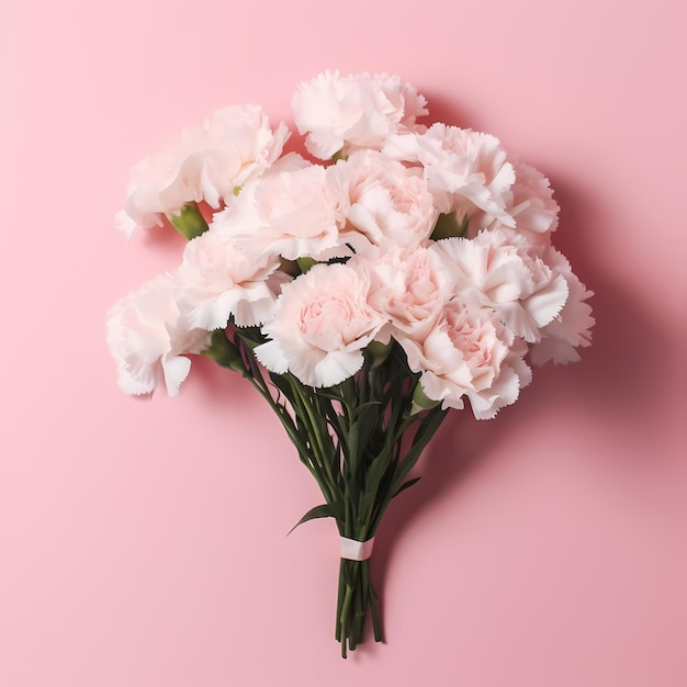 Rosa Blumen in einem Bouquet auf einem sauberen pastellrosa Hintergrund sehr detaillierte Feier romantisches Design flache Blumen