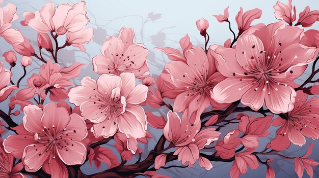 Foto rosa blumen-lineart-hintergrund