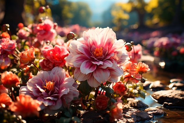 rosa Chrysantheme blühen im Garten