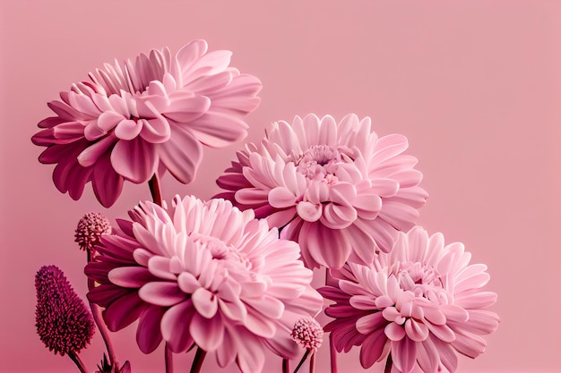 Rosa Chrysanthemen auf rosa Hintergrund Blumenhintergrund Generative AI