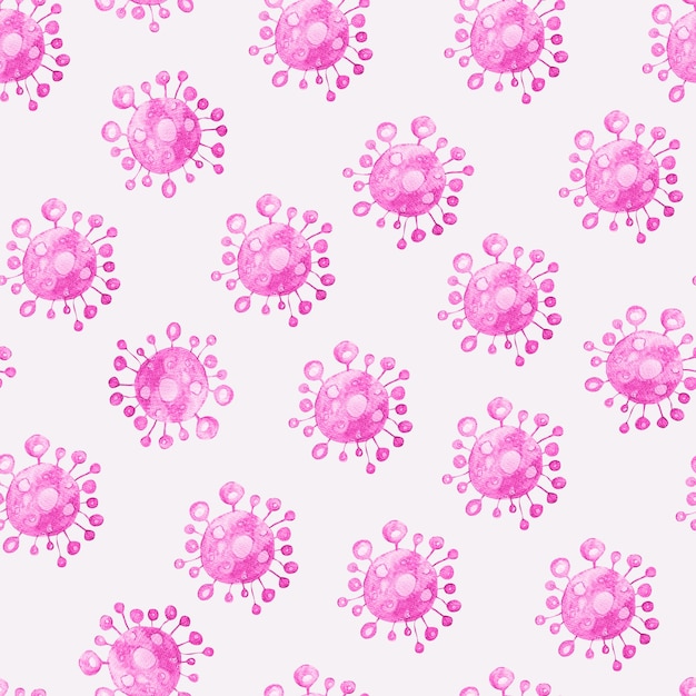 Rosa coronavirus bacteria acuarela de patrones sin fisuras