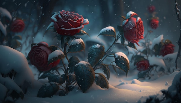 Una rosa crece de la nieve IA generativa