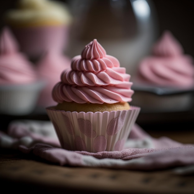 rosa Cupcake mit rosa Zuckerguss-Illustrationsbildern