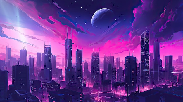 Rosa Cyberpunk-Stadt-Hintergrundbild für Desktop-Hintergrund und Designprojekte