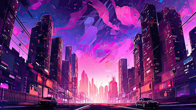 Rosa Cyberpunk-Stadt-Hintergrundbild für Desktop-Hintergrund und Designprojekte