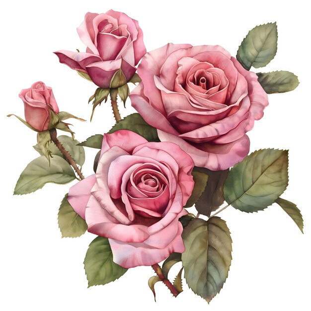 Rosa dekorative Aquarellblumen, isoliert auf weißem Hintergrund, mit Schnittweg