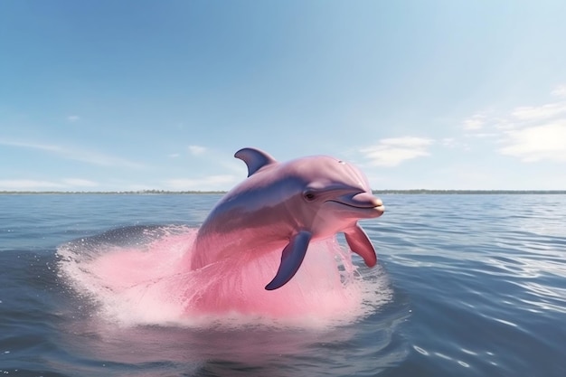 Foto rosa delphin springt aus dem wasser